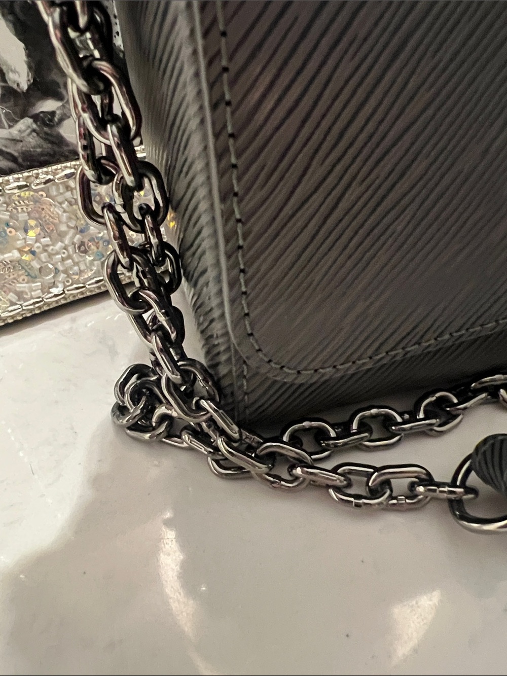 Louis Vuitton Black Epi Leather Shoulder Bag with Gunmetal Chain NWOT - Picture 11 of 11
